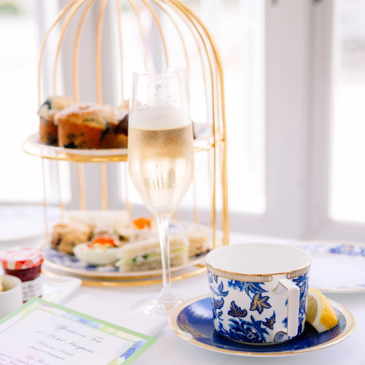 Champagne glass with high tea plate
